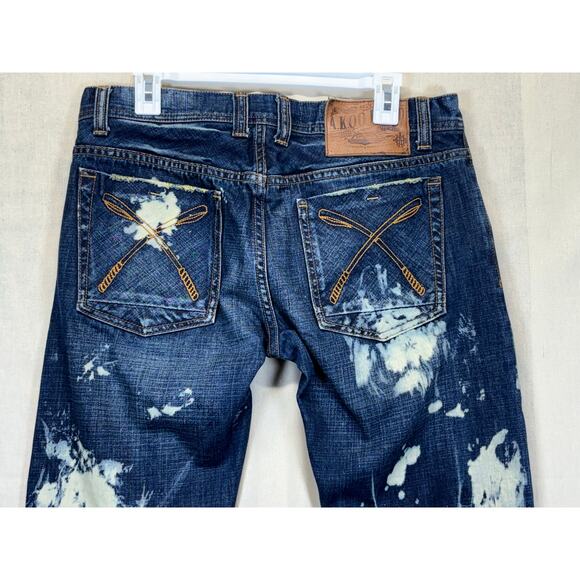 AKOO Men’s Size 32x32 Distressed Blue Denim Jeans Streetwear Baggy Fit - Picture 11 of 15